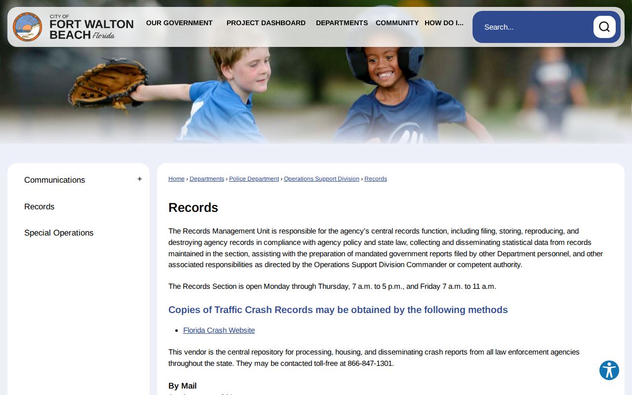 Fort Walton Beach Police arrest records page for Okaloosa County booking requests