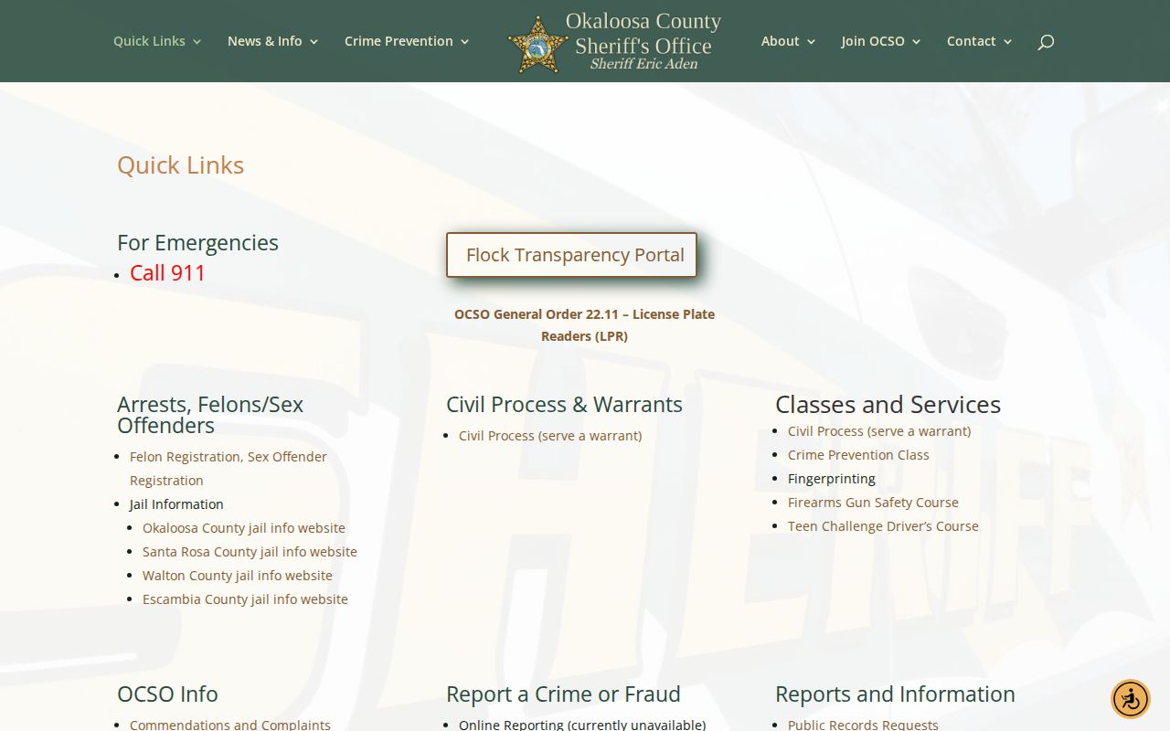 Okaloosa County Sheriff warrant and tip quick links